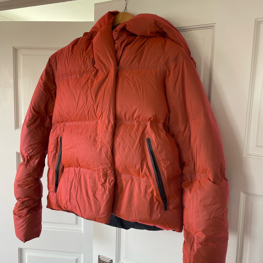 Orange Holographic Puffer Jacket with Hood